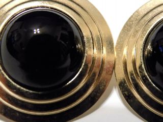 8.  6g Elegant 14k Yellow Gold & Smooth Cabochon Black Onyx Gemstone Disc Earrings