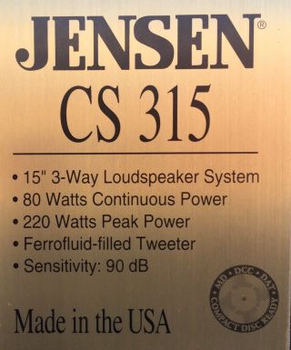 VINTAGE JENSEN CS - 315 3 - WAY SPEAKER SYSTEM (15” WOOFERS) 12