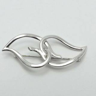Vintage 1987 Tiffany & Co Double Hearts Leaf Sterling Silver Brooch Pin 2
