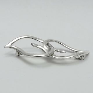 Vintage 1987 Tiffany & Co Double Hearts Leaf Sterling Silver Brooch Pin 3