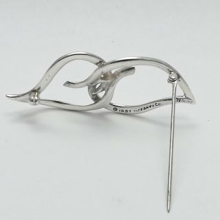 Vintage 1987 Tiffany & Co Double Hearts Leaf Sterling Silver Brooch Pin 5