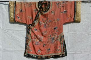 1900 ' s Chinese Orange Silk Embroidery Forbidden Stitch Lady ' s Robe Jacket 10