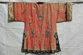 1900 ' s Chinese Orange Silk Embroidery Forbidden Stitch Lady ' s Robe Jacket 11