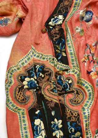 1900 ' s Chinese Orange Silk Embroidery Forbidden Stitch Lady ' s Robe Jacket 12