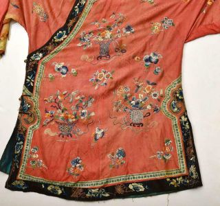 1900 ' s Chinese Orange Silk Embroidery Forbidden Stitch Lady ' s Robe Jacket 4