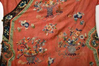 1900 ' s Chinese Orange Silk Embroidery Forbidden Stitch Lady ' s Robe Jacket 5