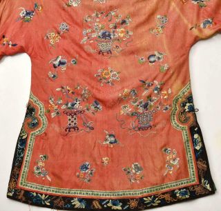 1900 ' s Chinese Orange Silk Embroidery Forbidden Stitch Lady ' s Robe Jacket 7