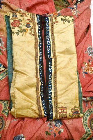 1900 ' s Chinese Orange Silk Embroidery Forbidden Stitch Lady ' s Robe Jacket 9