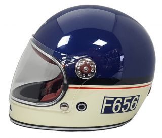 Viper F656 Retro Vintage Retro Fibreglass Full Face Motorcycle Helmet Blue