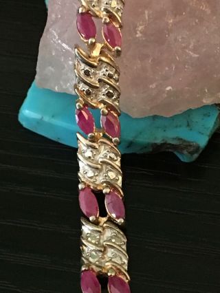 Vintage Diamond Ruby Rose Gold filled Sterling Silver Tennis Bracelet 12 G 2