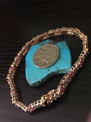 Vintage Diamond Ruby Rose Gold filled Sterling Silver Tennis Bracelet 12 G 3