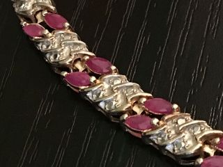 Vintage Diamond Ruby Rose Gold filled Sterling Silver Tennis Bracelet 12 G 4