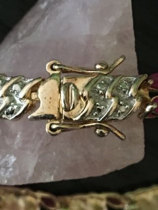 Vintage Diamond Ruby Rose Gold filled Sterling Silver Tennis Bracelet 12 G 5