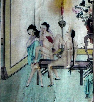 A Collectable Vintage Chinese Erotica Scroll,  Painted On Silk