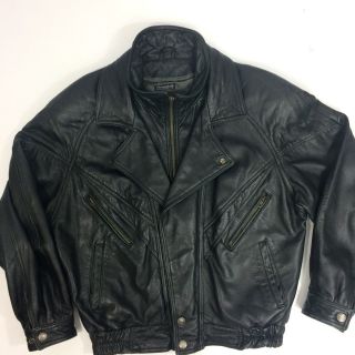 Vtg Wilsons Men Black Leather Motorcycle Jacket Biker Double Collar Rocker Coat