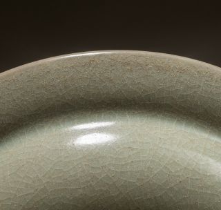 Chinese Antique/Vintage Celadon Glazed Dish In Wood Box 9