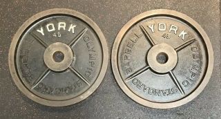 York Barbell Milled 45 Lb Olympic Weight Plates Vintage Pre - Usa Stamp 1 Pair 3