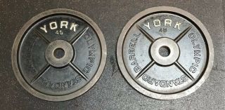 York Barbell Milled 45 Lb Olympic Weight Plates Vintage Pre - Usa Stamp 1 Pair 5