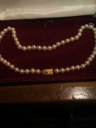 Vintage Estate Mikimoto Finest Pearl Necklace 18k Solid Gold Clasp 20,  Yr