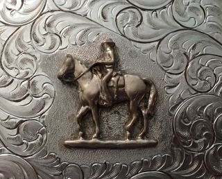 VTG Rare Del Varney,  Texas STERLING SILVER O/L Western Horse & Rider BELT BUCKLE 4