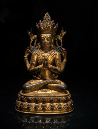 19th C.  Chinese Tibetan Antique Gilt Bronze Buddha
