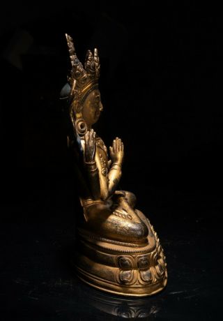 19th C.  Chinese Tibetan Antique Gilt Bronze Buddha 2