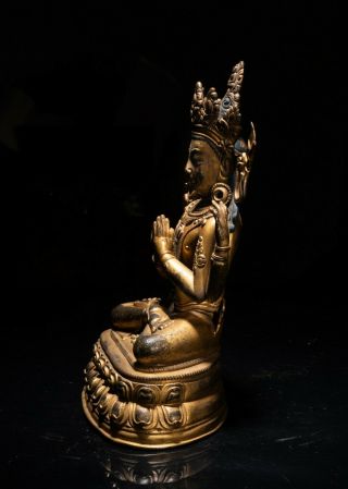 19th C.  Chinese Tibetan Antique Gilt Bronze Buddha 4