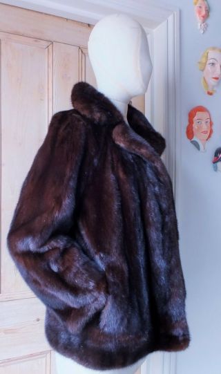 Exquisite Real Fur 26 " Long Natural Dark Mahogany Mink Jacket - Uk Size 10 12