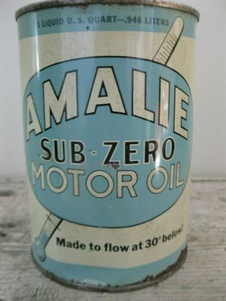 Vintage Amalie Sub - Zero Motor Oil Full Quart Tin Can Old Advertising Thermometer