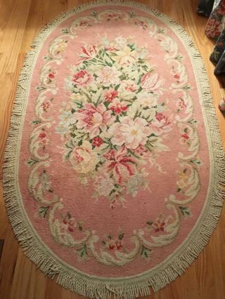 Vintage Shabby Chic Floral Roses Fringe Rug