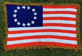 Vintage Crocheted 13 Star American Flag Afghan Blanket Bicentennial