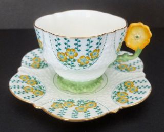 Vintage Aynsley Art Deco Flower Handle Buttercup Design Cup And Saucer No.  B1576