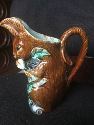 VINTAGE LARGE 9 INCH SQUIRREL AND ACORN MAJOLICA PITCHER 2