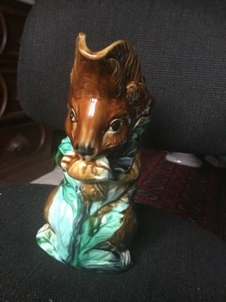VINTAGE LARGE 9 INCH SQUIRREL AND ACORN MAJOLICA PITCHER 3
