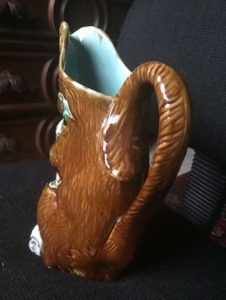 VINTAGE LARGE 9 INCH SQUIRREL AND ACORN MAJOLICA PITCHER 4