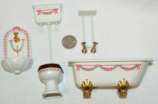 1:12 Miniature Dollhouse Bodo Hennig Bathroom Toilet Sink Clawfoot Tub Faucet 2