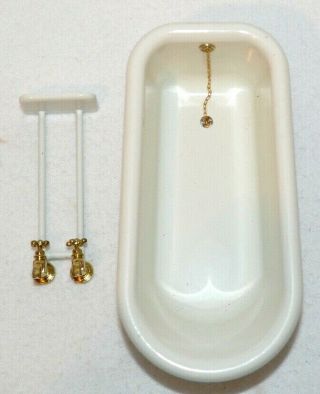 1:12 Miniature Dollhouse Bodo Hennig Bathroom Toilet Sink Clawfoot Tub Faucet 3