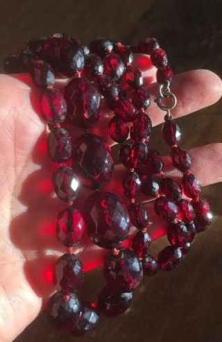 Art Deco Red Faceted Bakelite Bead Flapper Necklace 4