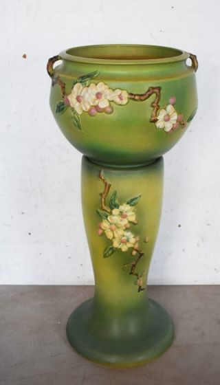 Rare Large Roseville " Apple Blossom " Jardiniere & Pedestal Base -