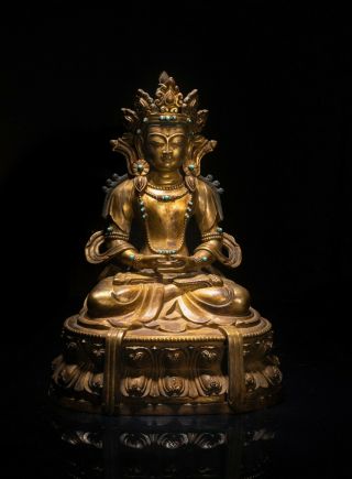 Large 19th Tibetan Antique Gilt Bronze Buddha