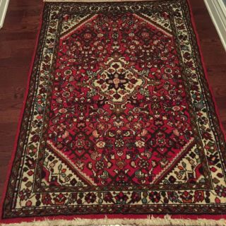 Antique Oriental Persian Floor Rug Geometric Floral Vtg Red Area Carpet 4.  8 Ft