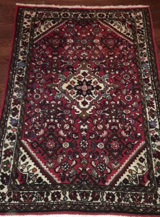 Antique Oriental Persian Floor Rug Geometric Floral VTG Red Area Carpet 4.  8 ft 5