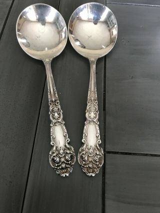 2 Reed & Barton French Renaissance Sterling Cream Soup Spoons No Monos Old Mark