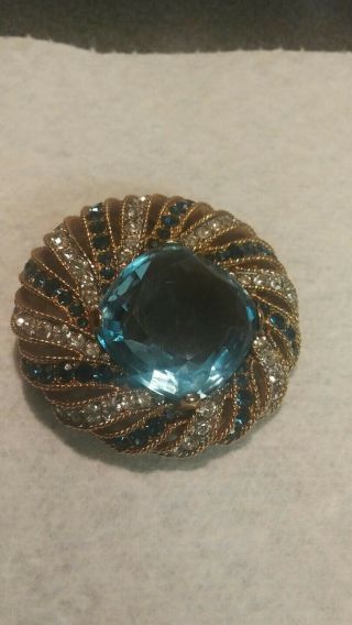 Vintage Boucher Blue & Clear Rhinestone Circular Pin Brooch 7925p