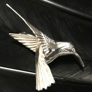 Estate Sterling Silver Flying Hummingbird Pin Brooch 1 3/8” X 1 5/8”