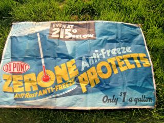 Vintage Antique Dupont Zerone Anti - Freeze Gas Station Banner Sign 1940s Old Rare