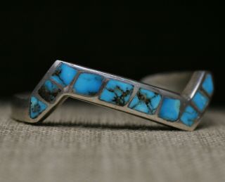 Vintage Native American Zuni Turquoise Inlay Sterling Silver Cuff Bracelet 41 Gr