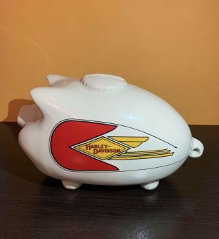 Vintage Harley Davidson Hog Gas Tank Small White Piggy Bank