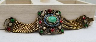 Vintage Hollycraft Austro Hungarian Gilded Peking Glass Bracelet