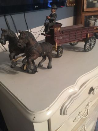 Vintage Budweiser/ Anheuser - Busch Cast Iron 2 Clydesdales Beer Wagon